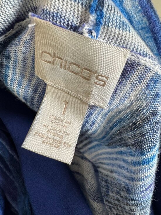 Chicos 1 Linen Blend Open Front Cardigan Size Medium Lightweight Knit Abstract - Picture 3 of 12